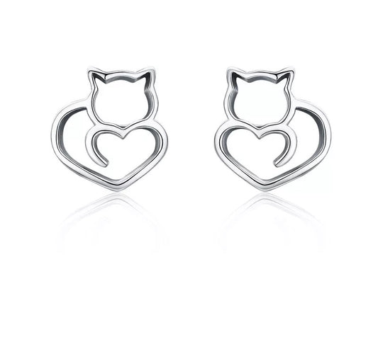 925 Sterling Silver Cute Cat Stud Earrings - TEA LU SHOP