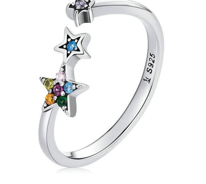 925 Sterling Silver Rainbow Crystal Star Ring - TEA LU SHOP