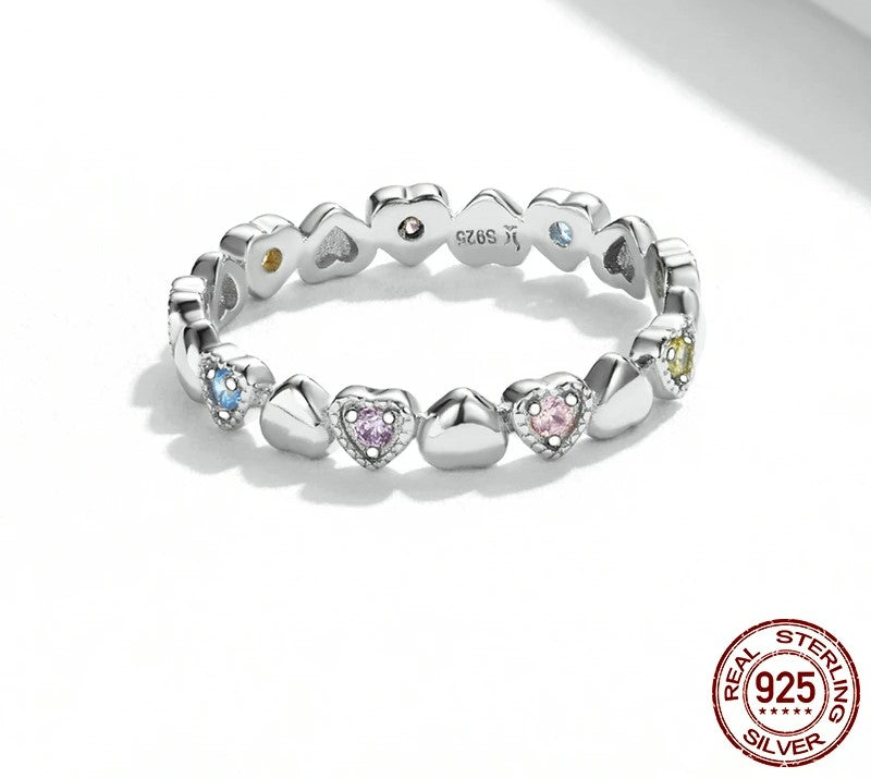 925 Sterling Silver Sparkling Heart Love Ring - TEA LU SHOP