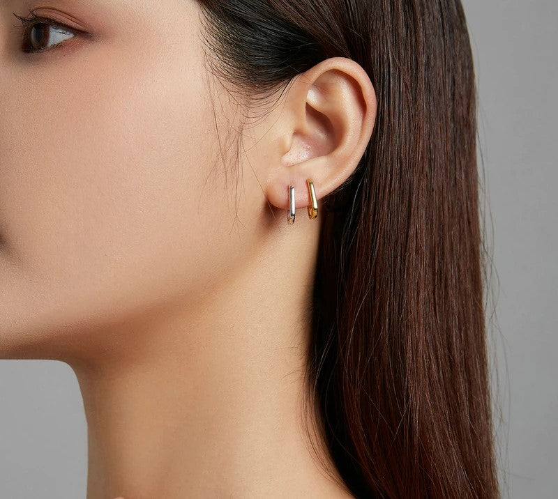 925 Sterling Silver Square Buckle Earrings - TEA LU SHOP