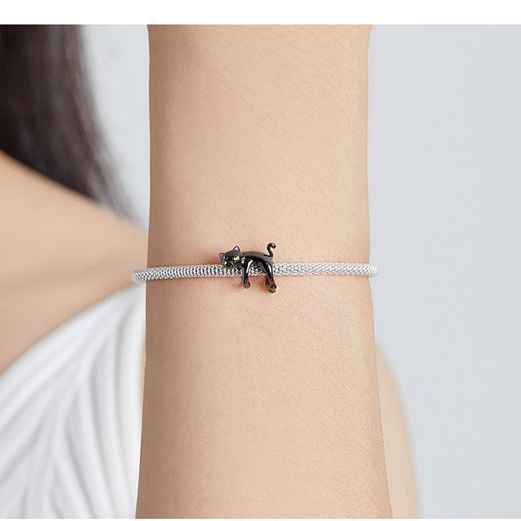 925 Sterling Silver Cartoon Black Cat Charms - TEA LU SHOP