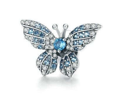 925 Sterling Silver Blue Zircon Butterfly Stopper - TEA LU SHOP
