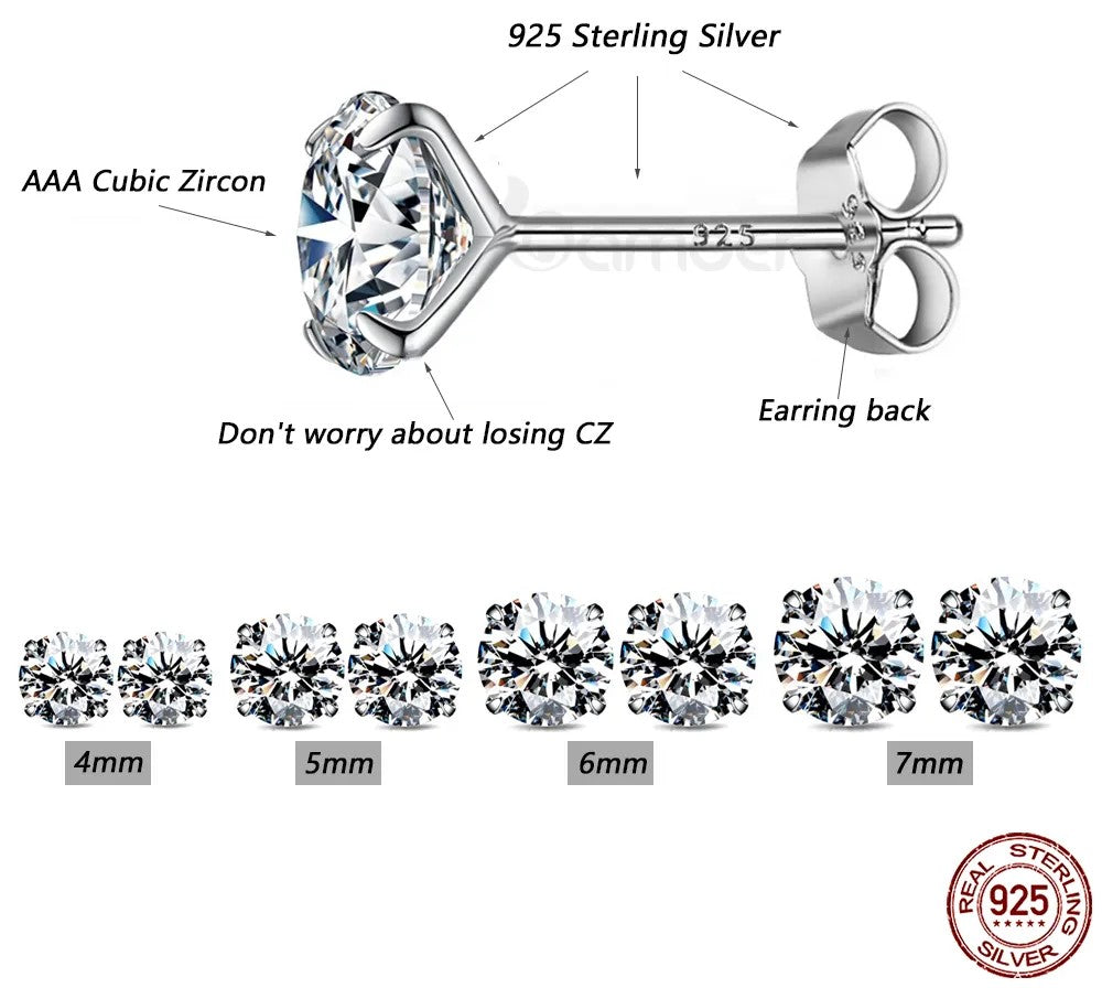 925 Sterling Silver Zirconia Stud Earrings - TEA LU SHOP
