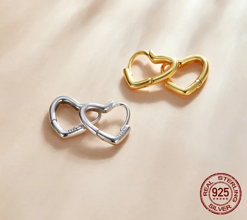 925 Sterling Silver Heart Shaped Hoop Earrings - TEA LU SHOP