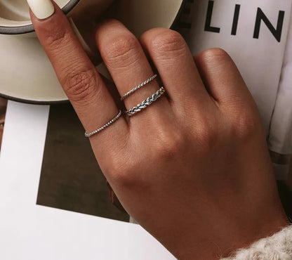 925 Sterling Silver Twisted Texture Ring - TEA LU SHOP