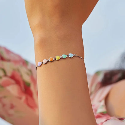 925 Sterling Silver Rainbow Color Heart Bracelet - TEA LU SHOP