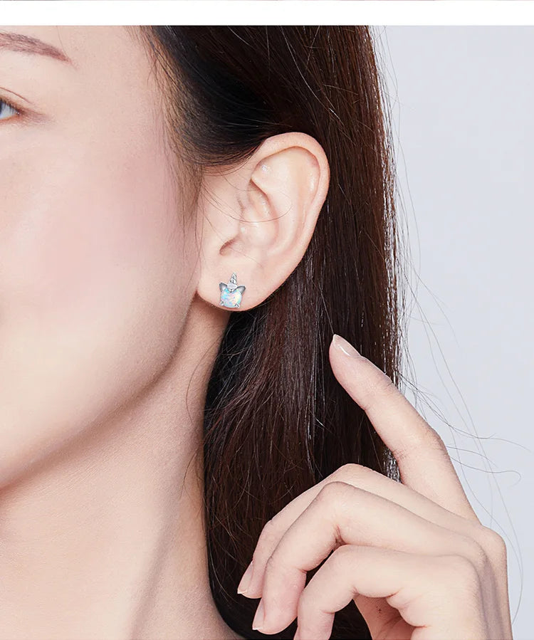925 Sterling Silver Opal Unicorn Stud Earrings - TEA LU SHOP