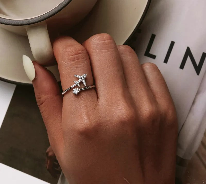 925 Sterling Silver Flying Plane Ring - TEA LU SHOP