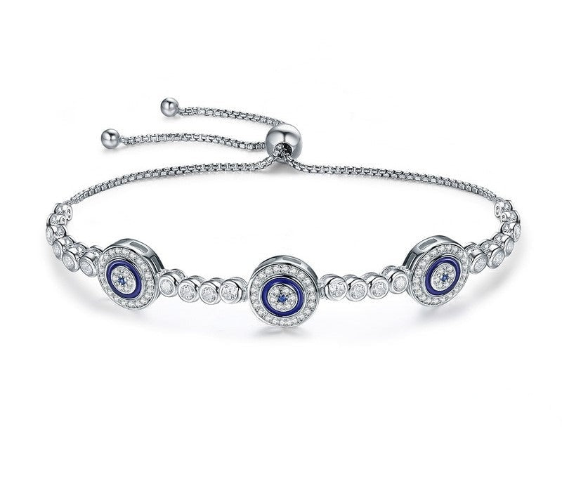 925 Sterling Silver Blue Evil Eyes Zircon Bracelet - TEA LU SHOP
