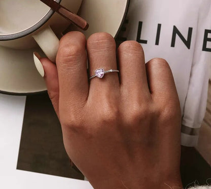 925 Sterling Silver Pink Love CZ Ring - TEA LU SHOP