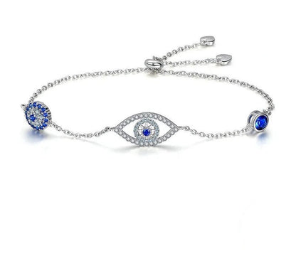 925 Sterling Silver Blue Zircon Evil Eyes Bracelet - TEA LU SHOP