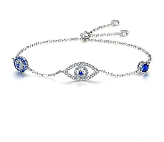 925 Sterling Silver Blue Zircon Evil Eyes Bracelet - TEA LU SHOP