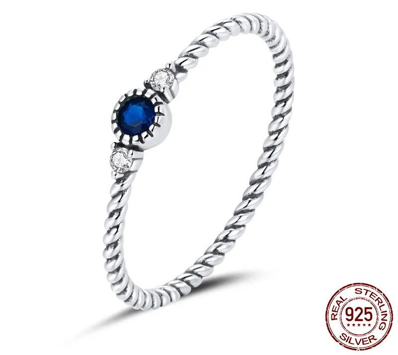 925 Sterling Silver Blue Zircon Ring - TEA LU SHOP
