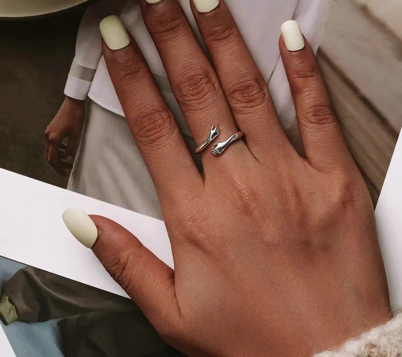 925 Sterling Silver Love Hand Ring - TEA LU SHOP