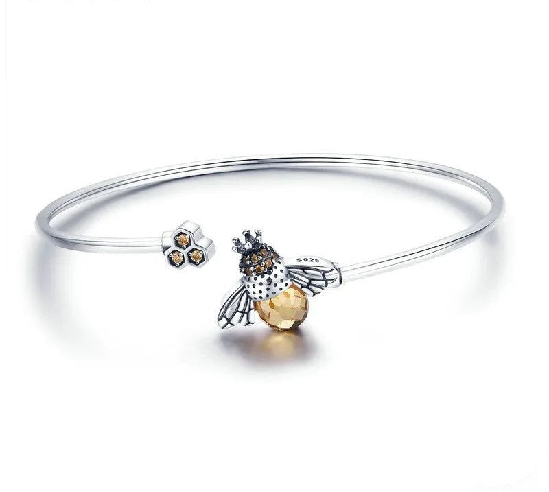 925 Sterling Silver Crystal Yellow Bee Bracelet - TEA LU SHOP