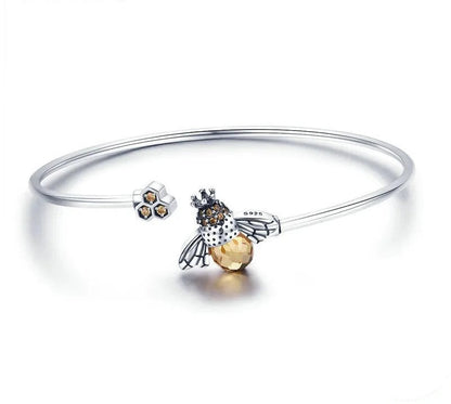 925 Sterling Silver Crystal Yellow Bee Bracelet - TEA LU SHOP