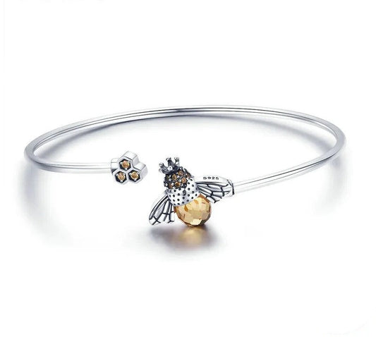 925 Sterling Silver Crystal Yellow Bee Bracelet - TEA LU SHOP