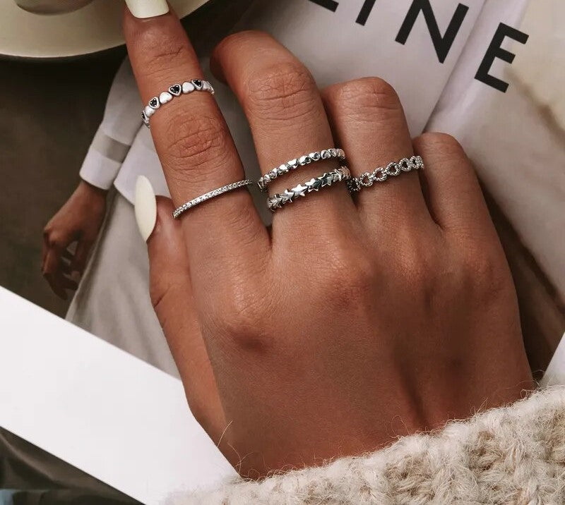 925 Sterling Silver Stackable Black Heart Ring - TEA LU SHOP