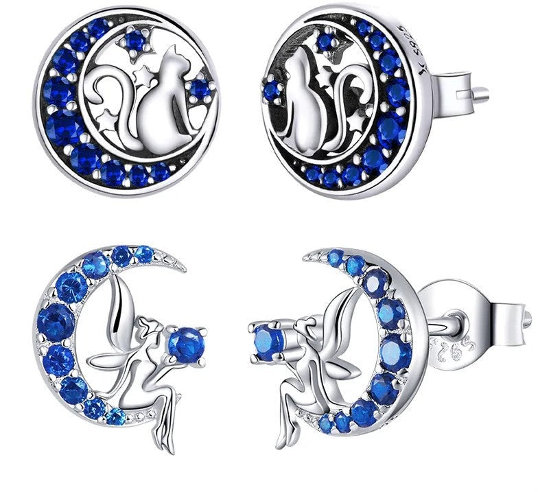925 Sterling Silver Blue Moon Zircon Stud Earrings - TEA LU SHOP