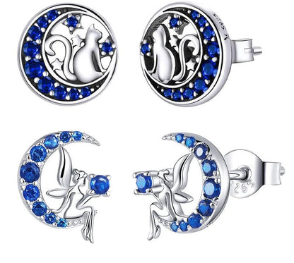925 Sterling Silver Blue Moon Zircon Stud Earrings - TEA LU SHOP