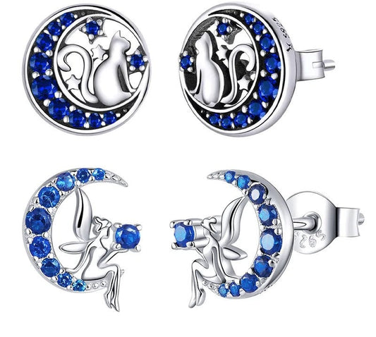 925 Sterling Silver Blue Moon Zircon Stud Earrings - TEA LU SHOP