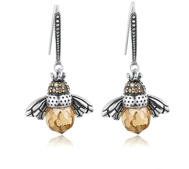 925 Sterling Silver Yellow Bee Drop Earrings - TEA LU SHOP