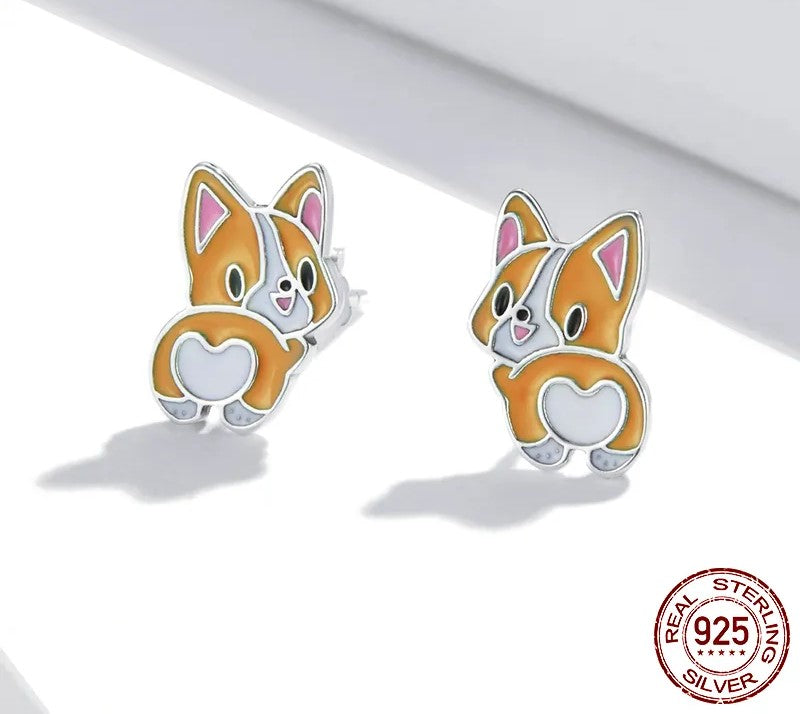 925 Sterling Silver CuteLovely Corgi Stud Earrings - TEA LU SHOP