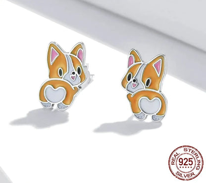 925 Sterling Silver CuteLovely Corgi Stud Earrings - TEA LU SHOP