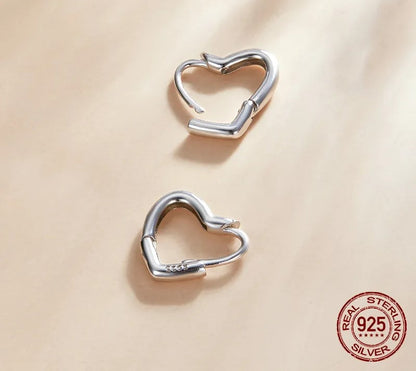 925 Sterling Silver Heart Shaped Hoop Earrings - TEA LU SHOP