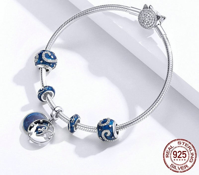 925 Sterling Silver Sky Night Blue Stopper - TEA LU SHOP