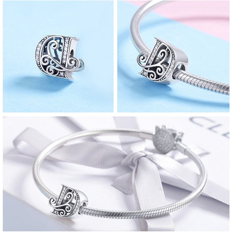 925 Sterling Silver Letter Charm - TEA LU SHOP