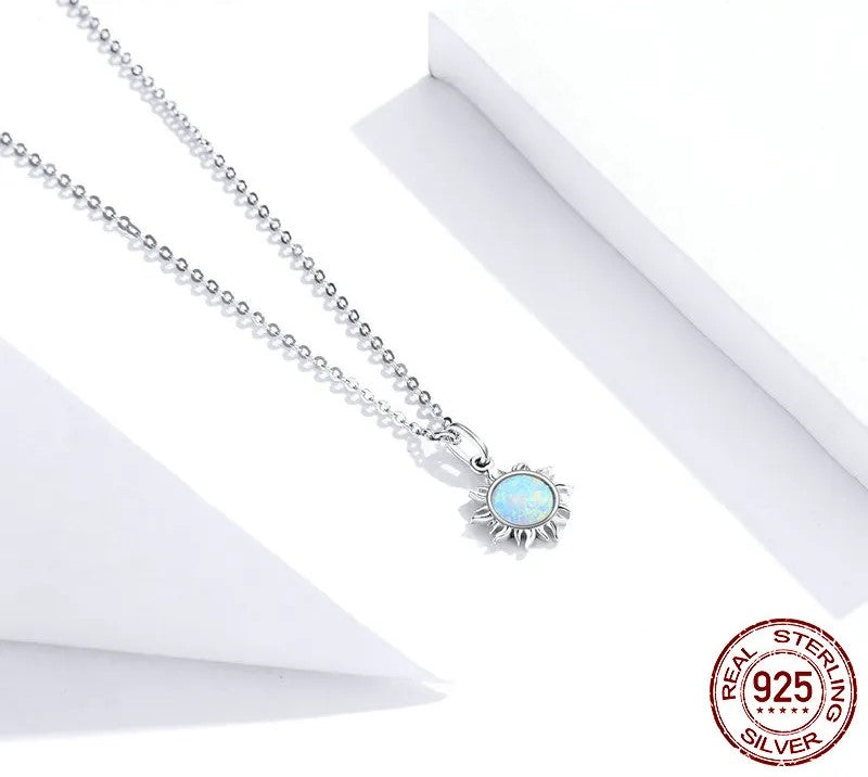925 Sterling Silver White Opal Sun Necklace - TEA LU SHOP