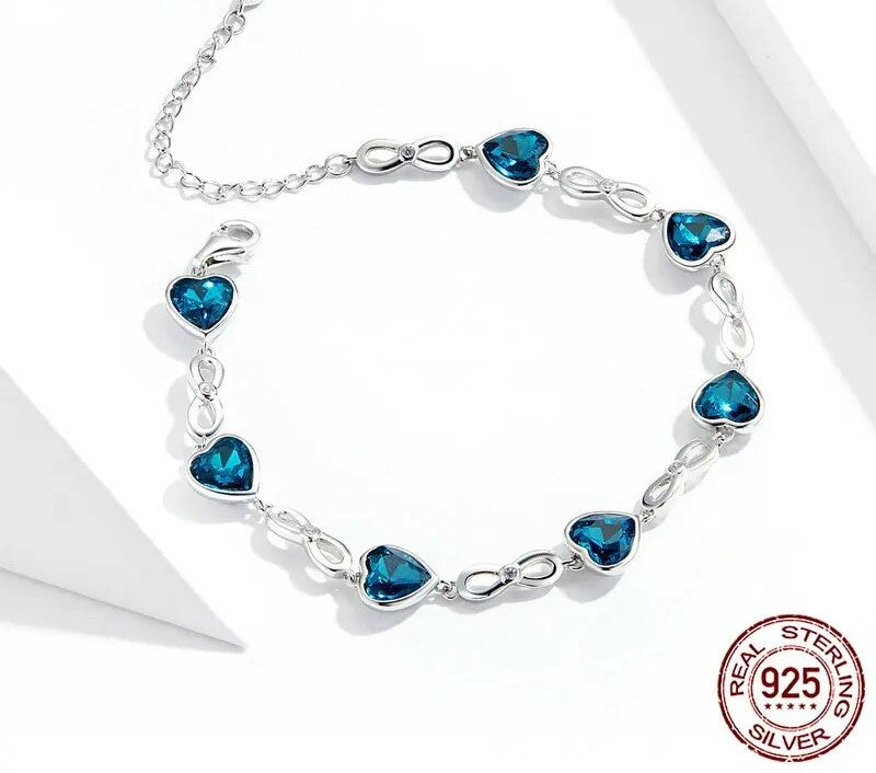 925 Sterling Silver Blue Heart Chain Bracelet - TEA LU SHOP