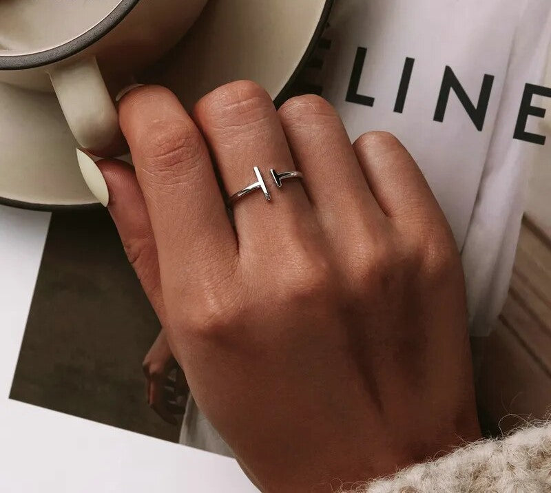 925 Sterling Silver Simple Minimalist Open Adjustable Ring - TEA LU SHOP