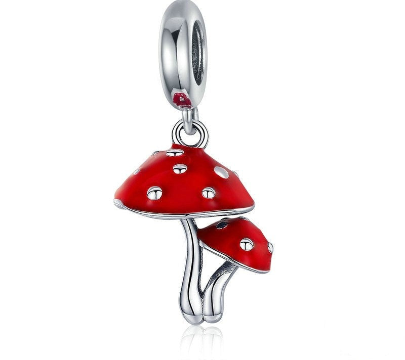 925 Sterling Silver Red Mushroom Pendant - TEA LU SHOP