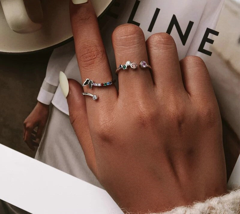 925 Sterling Silver Colorful Bubbles Open Ring - TEA LU SHOP