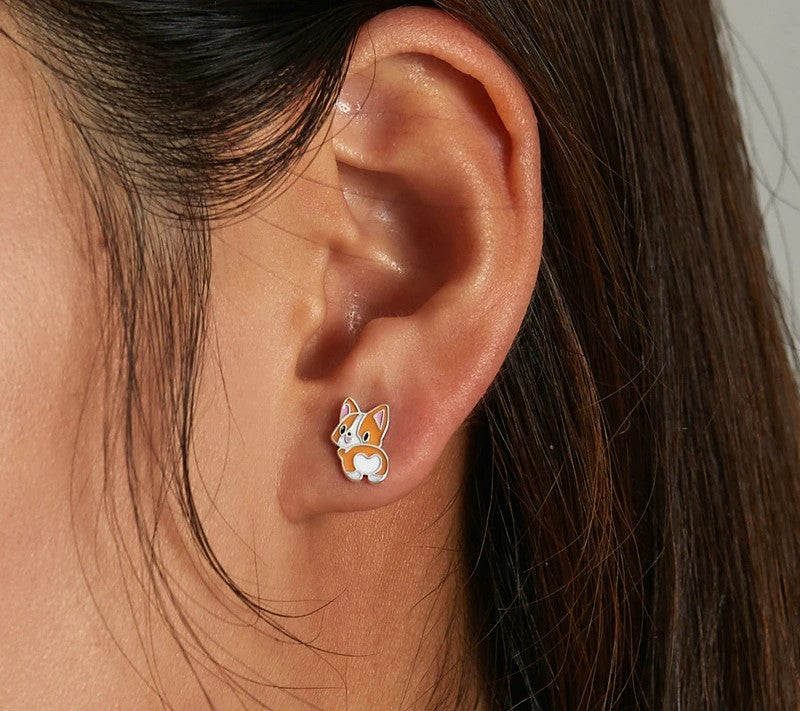 925 Sterling Silver CuteLovely Corgi Stud Earrings - TEA LU SHOP