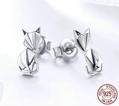 925 Sterling Silver Fox Animal Stud Earrings - TEA LU SHOP