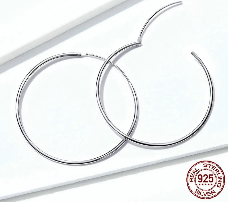 925 Sterling Silver Large Hoop Earrings - TEA LU SHOP