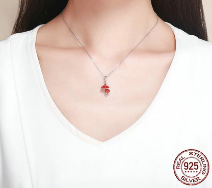 925 Sterling Silver Red Mushroom Pendant - TEA LU SHOP