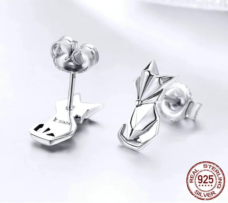 925 Sterling Silver Fox Animal Stud Earrings - TEA LU SHOP