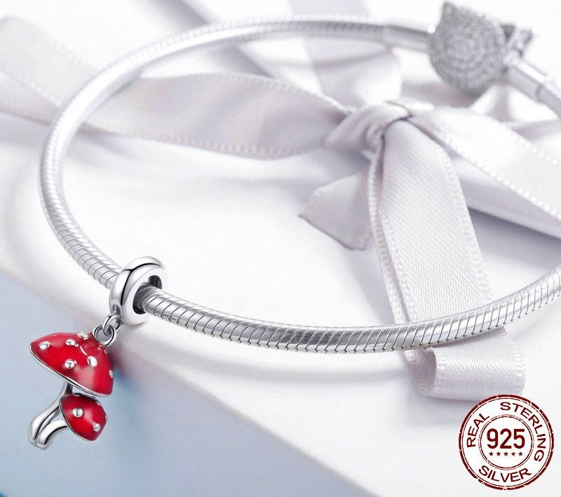 925 Sterling Silver Red Mushroom Pendant - TEA LU SHOP