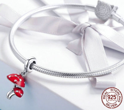 925 Sterling Silver Red Mushroom Pendant - TEA LU SHOP