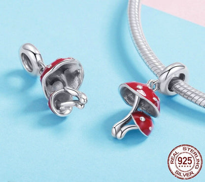 925 Sterling Silver Red Mushroom Pendant - TEA LU SHOP