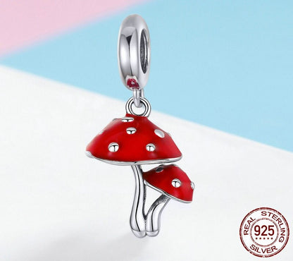 925 Sterling Silver Red Mushroom Pendant - TEA LU SHOP