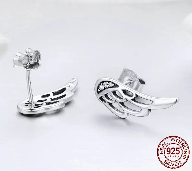925 Sterling Silver Fairy Wings Stud Earrings - TEA LU SHOP