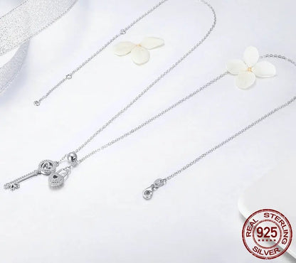 925 Sterling Silver Key and Heart Lock Necklace - TEA LU SHOP