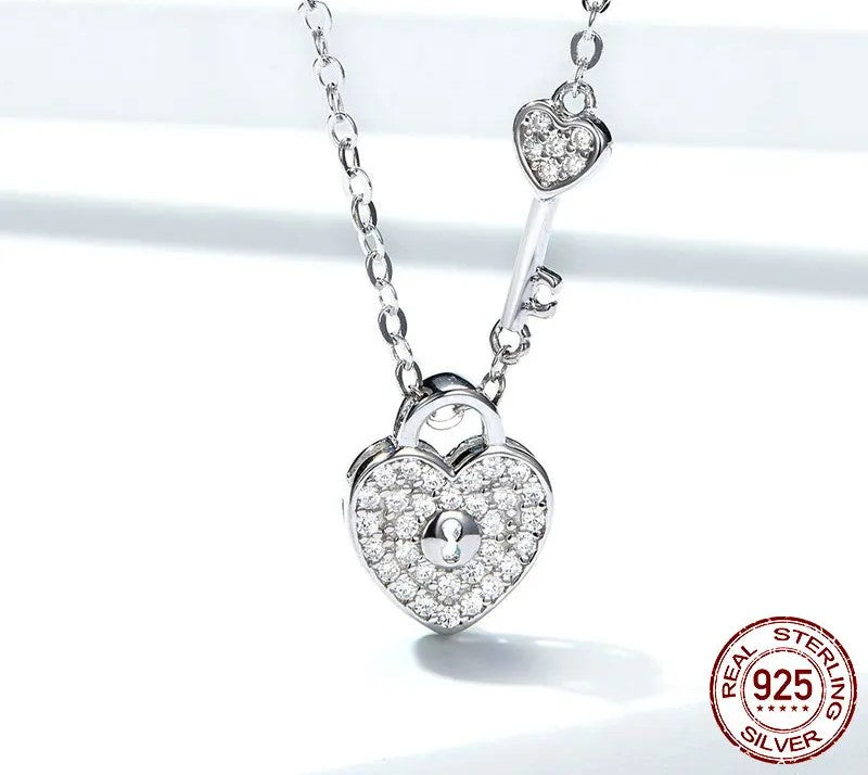 925 Sterling Silver Love Heart Lock & Necklace - TEA LU SHOP