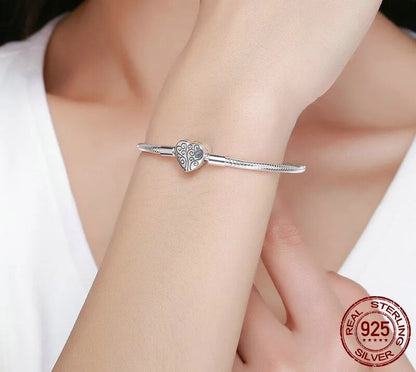925 Sterling Silver Heart Shape Chain Bracelet - TEA LU SHOP