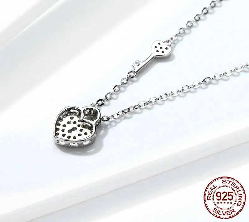 925 Sterling Silver Love Heart Lock & Necklace - TEA LU SHOP